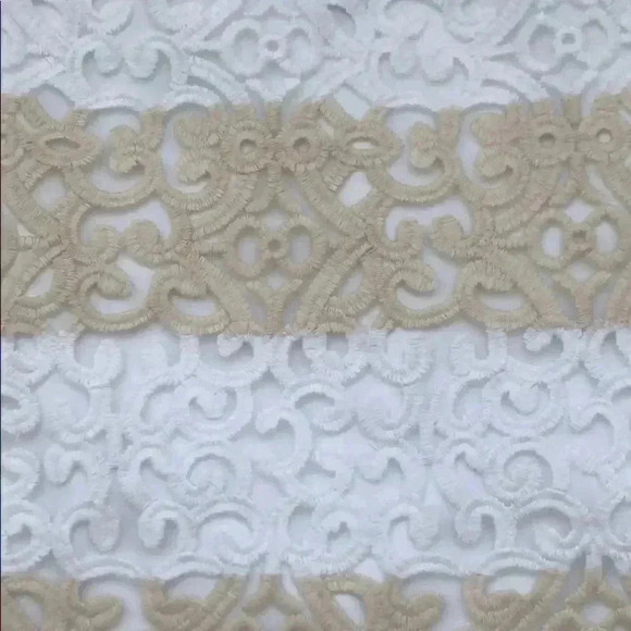 🌸3/$30🌸WHITE House| Black Market | Striped cream and white laced pencil  skirt - Picture 5 of 11